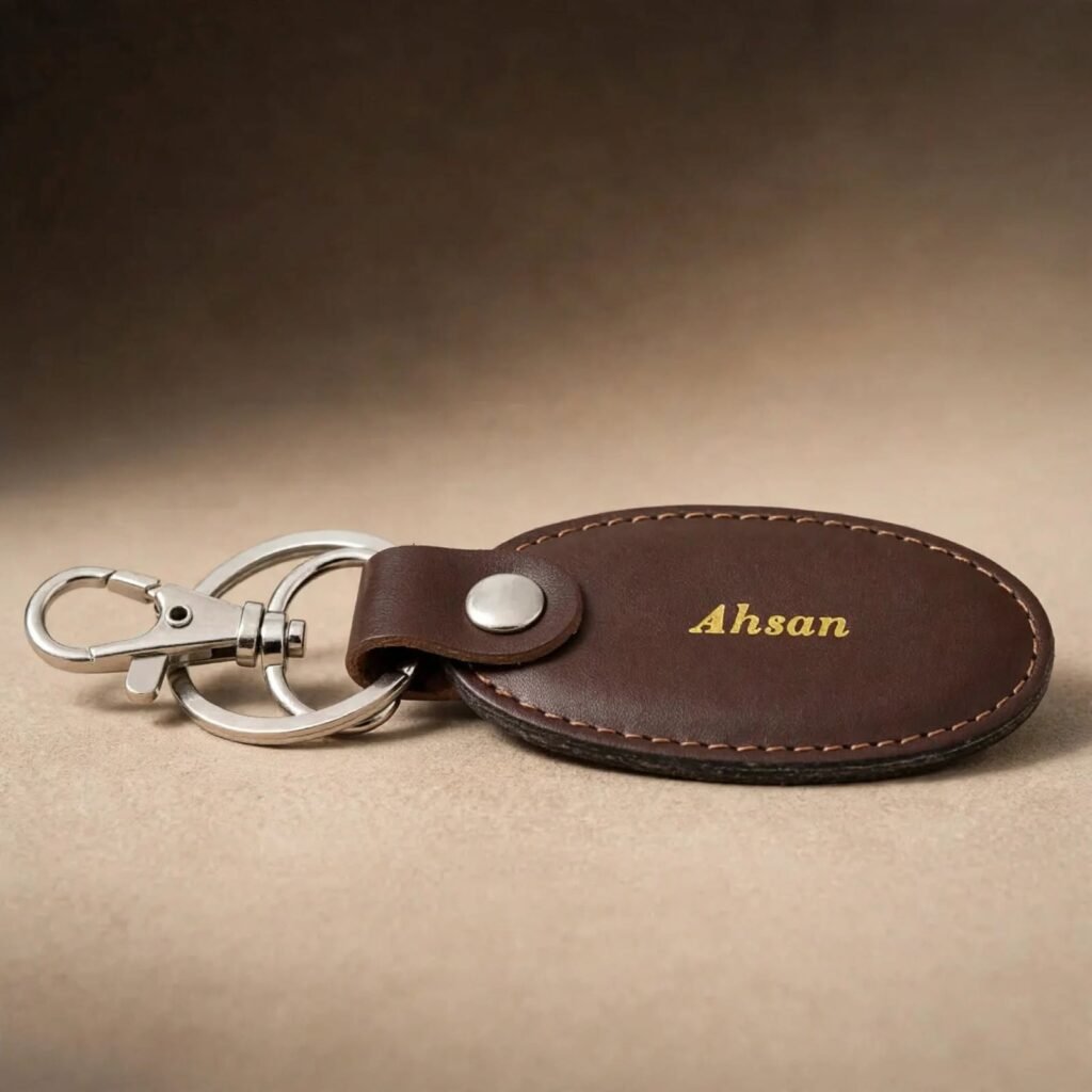 Personalized Leather Name Keychain – Custom Engraved Key Ring