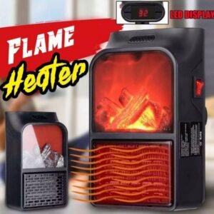 Portable flame heater with realistic fire effect and LED display for home heating