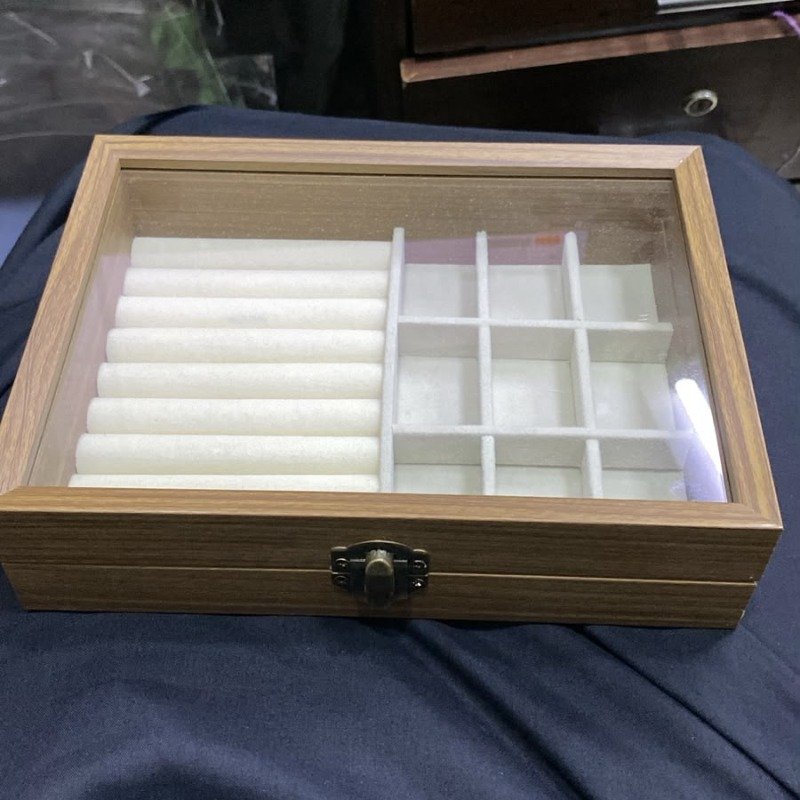 Wooden Jewelry Organizer Box | Transparent Glass Lid Storage Case - Image 2