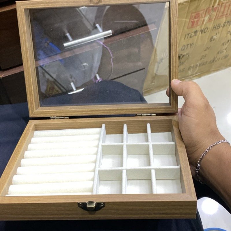 Wooden Jewelry Organizer Box | Transparent Glass Lid Storage Case - Image 3