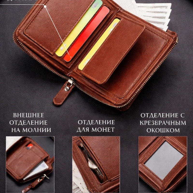 Leather Zip Wallet for Men | Compact Card & Cash Wallet - Image 2