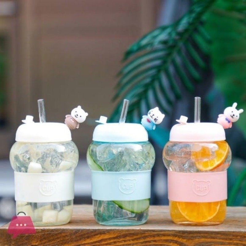 Cute Reusable Glass Water Bottles with Fruit & Ice - Image 2