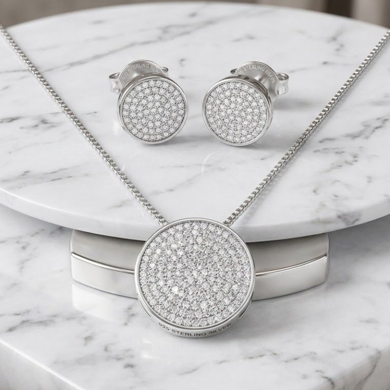 Rose Gold Pendant Necklace & Earrings Set for Women - Image 2