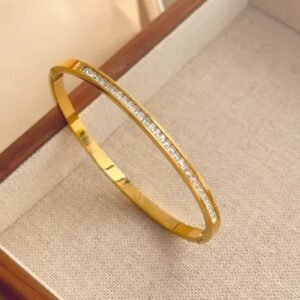 Gold crystal bangle bracelet with sparkling stones for women