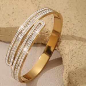 Gold cuff bracelet for women with sparkling multi-row crystal design