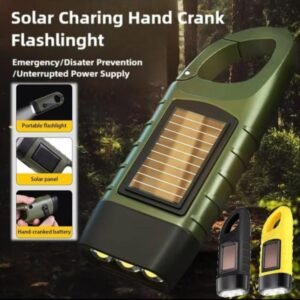Solar hand crank flashlight with built-in solar panel and LED lights