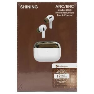 Shining wireless earbuds with ANC and ENC noise reduction and white charging case
