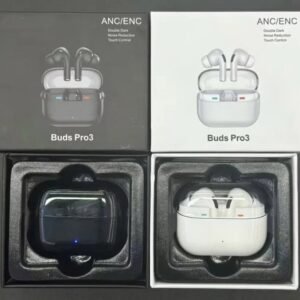 Buds Pro 3 wireless earbuds with ANC and charging cases in black and white