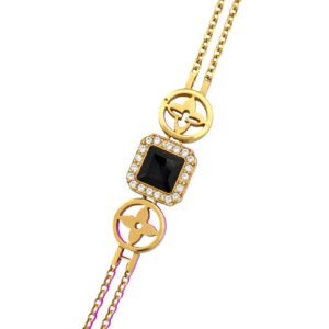 Gold bracelet for women with black square center and crystal details