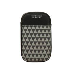 Women's long wallet with black and grey geometric print and zip-around closure