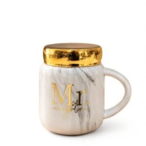 Mr Right marble design mug with golden lid