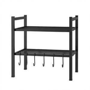 2 tier kitchen countertop organizer rack with utensil hooks