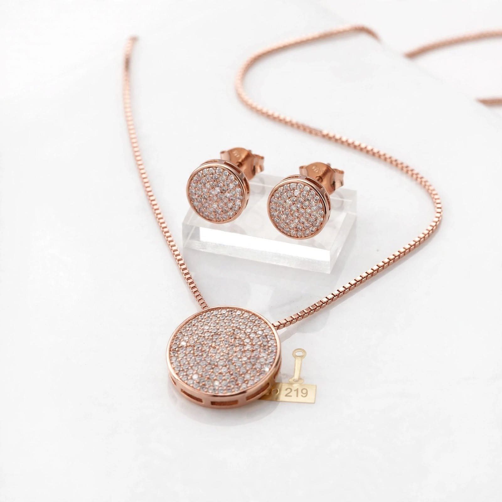 Rose gold pendant necklace and earrings set for women