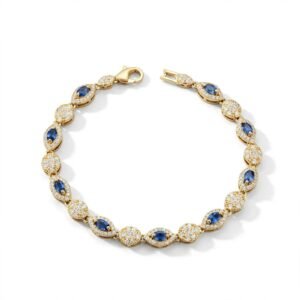 Gold blue stone bracelet for women with sparkling details