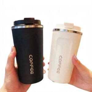 Premium red insulated coffee mug featuring a practical handle, drinking lid and silver-tone accent, displayed alongside its TIMY presentation box. The packaging advertises cold retention for up to 12 hours.