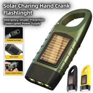 Solar hand crank flashlight with built-in solar panel and LED lights
