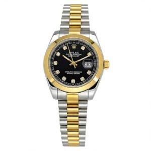 Men's luxury watch with black dial and two-tone stainless steel bracelet