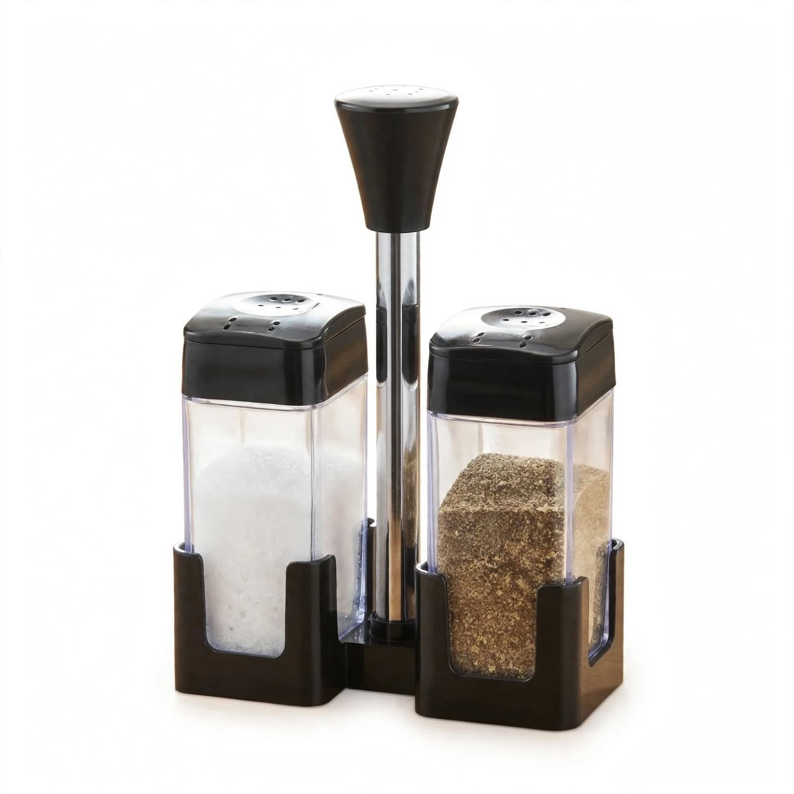 Manual salt and pepper grinder set with transparent seasoning containers