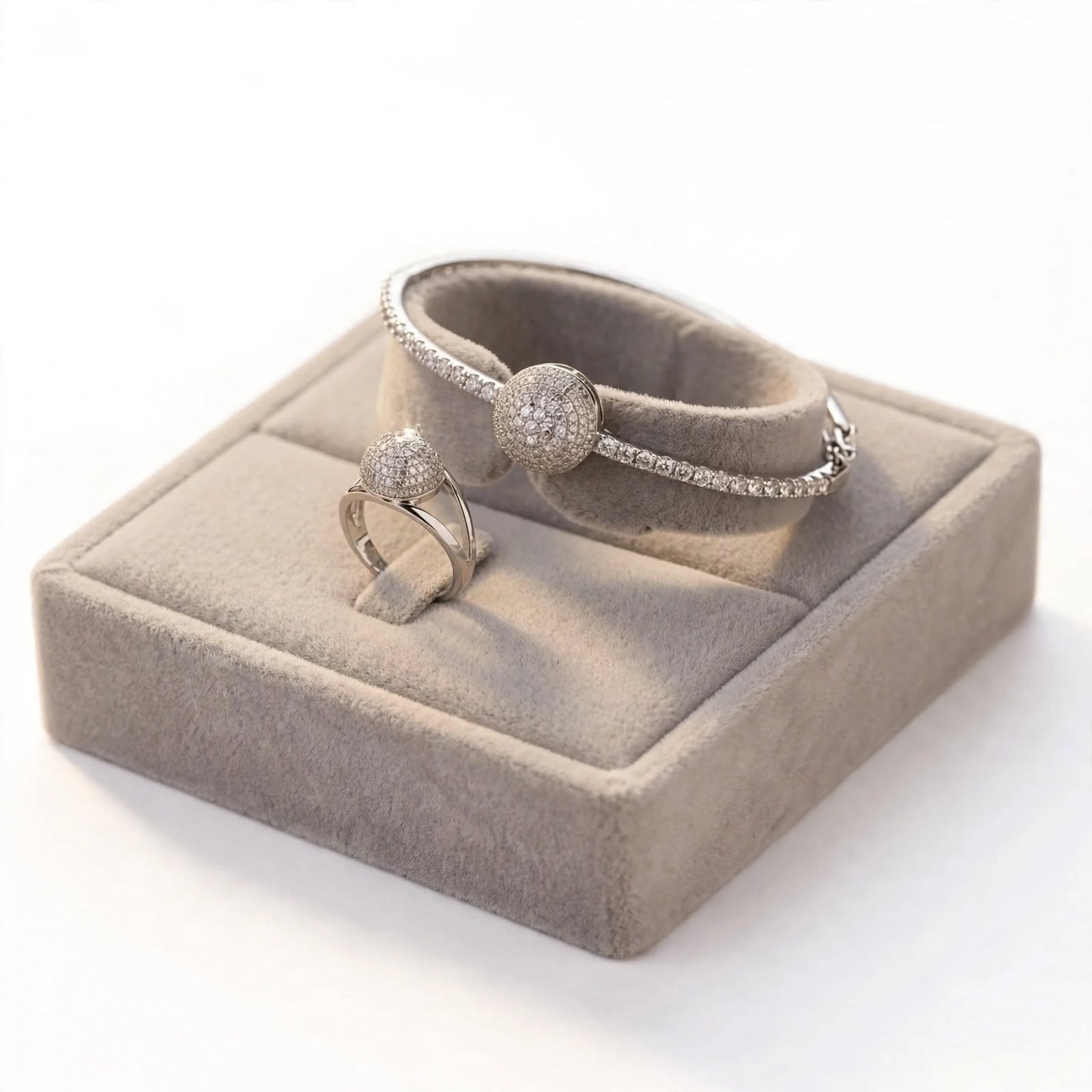 Silver bracelet and matching ring jewelry set for women