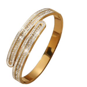 Gold cuff bracelet for women with sparkling multi-row crystal design